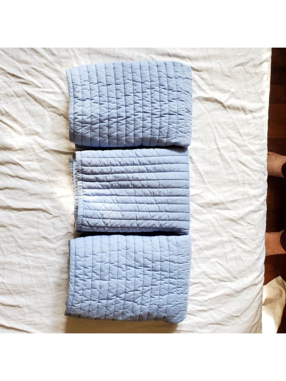 3 EUC Vtg Annie Selke Euro Shams Baby Blue Quilted Plush Cotton Pillow Covers